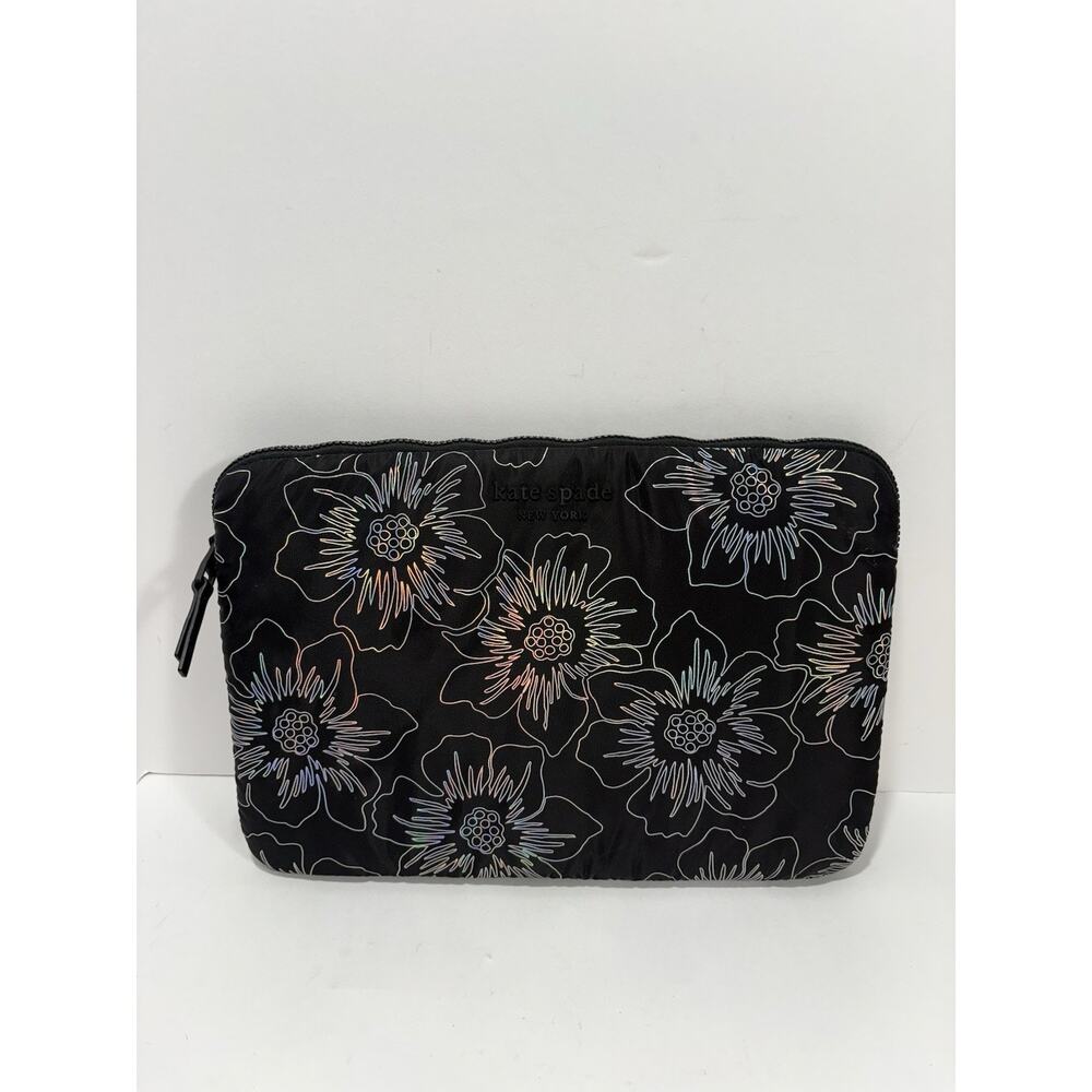 Kate Spade Puffer Laptop Sleeve Hollyhock Iridescent Black Floral 14" Case Bag